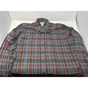 LL Bean Thick Long Sleeve Flannel Cotton Shirt, Gray/Red Size 2XL
